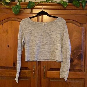 H&M Cropped Long Sleeve Shirt, Grey Crop Top with Long Sleeves